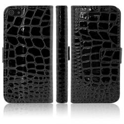 Koženkové pouzdro pro iPhone 5S/5 - černý vzor krokodýlí kůže