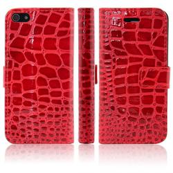 Koženkové pouzdro pro iPhone 5S/5 - červený vzor krokodýlí kůže